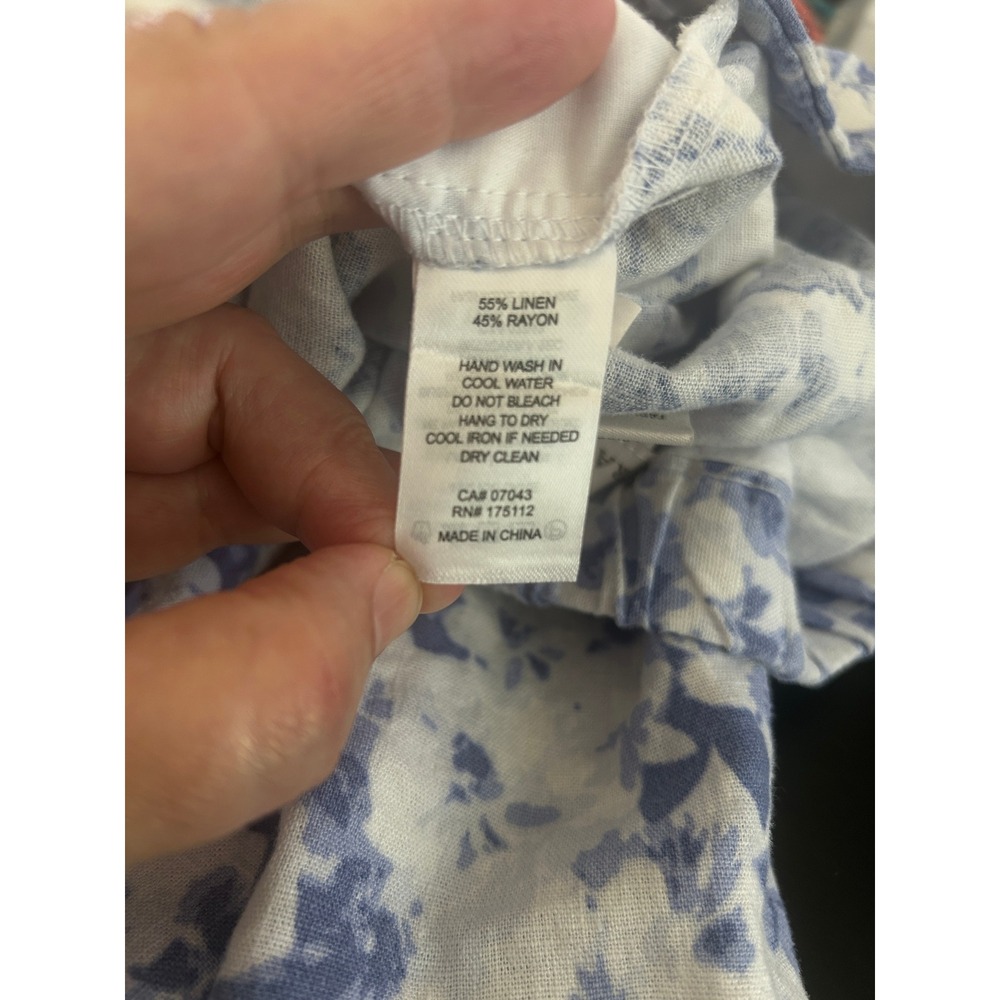 Laura Ashley Blue Floral Linen Blend Tiered Midi Skirt Sz S Cottagecore Boho - Picture 5 of 5